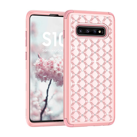 Silikon Hülle Handyhülle und Kunststoff Schutzhülle Tasche Vorder und Rückseite 360 Grad Bling-Bling U01 für Samsung Galaxy S10 5G Rosegold