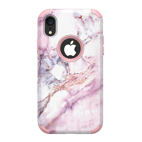 Silikon Hülle Handyhülle und Kunststoff Schutzhülle Tasche Vorder und Rückseite 360 Grad für Apple iPhone XR Rosegold