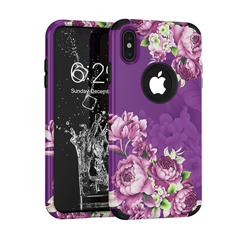 Silikon Hülle Handyhülle und Kunststoff Schutzhülle Tasche Vorder und Rückseite 360 Grad für Apple iPhone Xs Max Violett