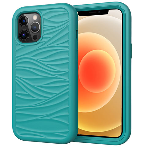 Silikon Hülle Handyhülle und Kunststoff Schutzhülle Tasche Vorder und Rückseite 360 Grad Ganzkörper R01 für Apple iPhone 12 Pro Cyan