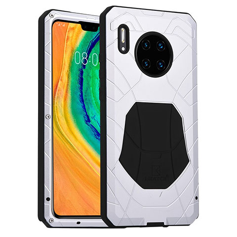 Silikon Hülle Handyhülle und Kunststoff Schutzhülle Tasche Vorder und Rückseite 360 Grad R01 für Huawei Mate 30 5G Silber