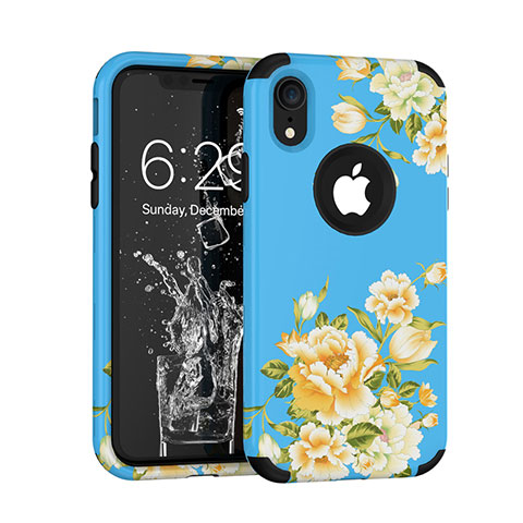 Silikon Hülle Handyhülle und Kunststoff Schutzhülle Tasche Vorder und Rückseite 360 Grad U01 für Apple iPhone XR Blau