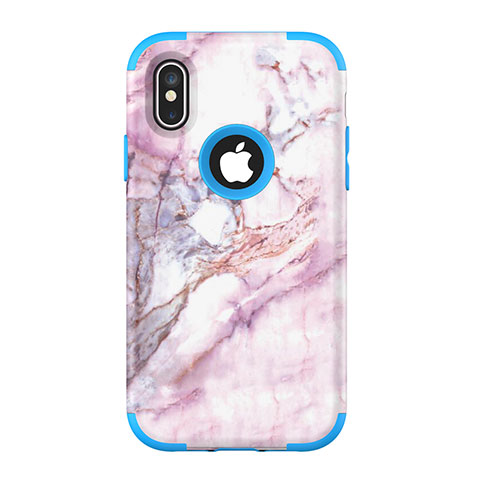 Silikon Hülle Handyhülle und Kunststoff Schutzhülle Tasche Vorder und Rückseite 360 Grad U01 für Apple iPhone Xs Max Blau