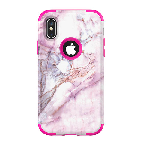 Silikon Hülle Handyhülle und Kunststoff Schutzhülle Tasche Vorder und Rückseite 360 Grad U01 für Apple iPhone Xs Pink