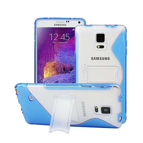 Silikon Hülle S-Line Stand Schutzhülle Durchsichtig Transparent für Samsung Galaxy Note 4 SM-N910F Blau