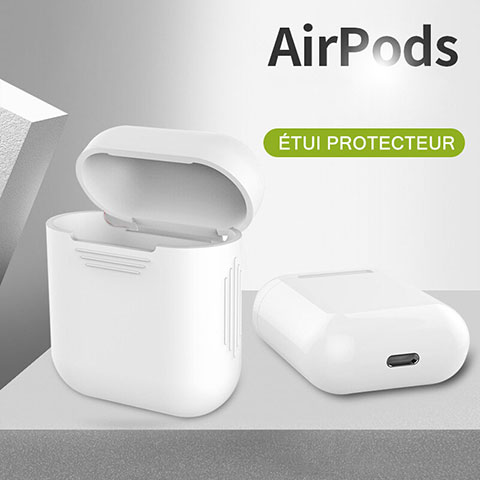 Silikon Hülle Schutzhülle Skin mit Karabiner für AirPods Ladekoffer A03 Weiß