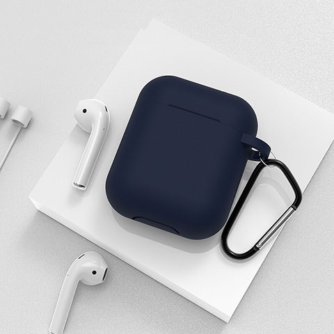 Silikon Hülle Schutzhülle Skin mit Karabiner für AirPods Ladekoffer C02 Blau