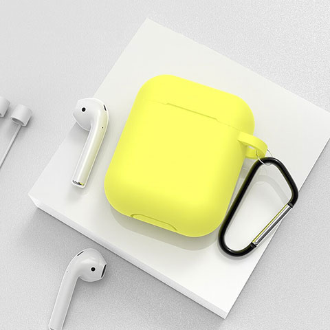 Silikon Hülle Schutzhülle Skin mit Karabiner für AirPods Ladekoffer C02 Gelb