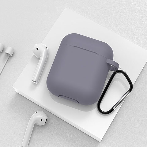 Silikon Hülle Schutzhülle Skin mit Karabiner für AirPods Ladekoffer C02 Grau