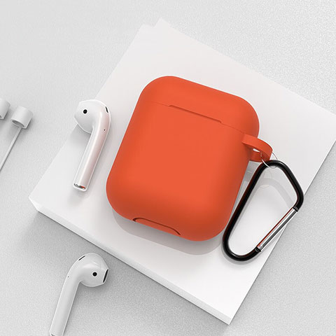 Silikon Hülle Schutzhülle Skin mit Karabiner für AirPods Ladekoffer C02 Orange