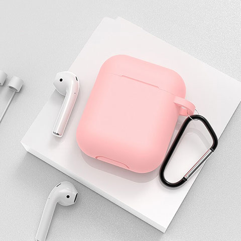 Silikon Hülle Schutzhülle Skin mit Karabiner für AirPods Ladekoffer C02 Rosa