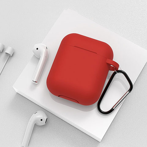 Silikon Hülle Schutzhülle Skin mit Karabiner für AirPods Ladekoffer C02 Rot