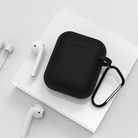 Silikon Hülle Schutzhülle Skin mit Karabiner für AirPods Ladekoffer C02 Schwarz