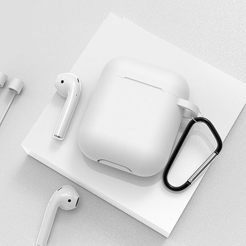 Silikon Hülle Schutzhülle Skin mit Karabiner für AirPods Ladekoffer C02 Weiß