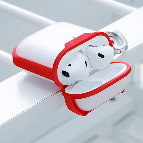 Silikon Hülle Schutzhülle Skin mit Karabiner für AirPods Ladekoffer C05 Rot