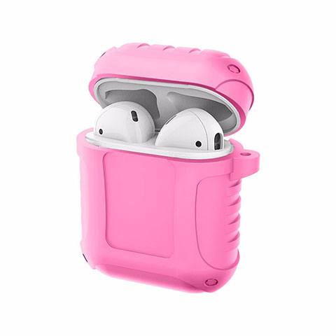 Silikon Hülle Schutzhülle Skin mit Karabiner für AirPods Ladekoffer C06 Rosa