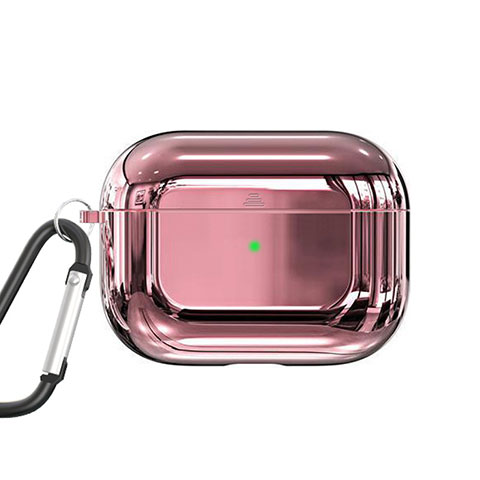 Silikon Hülle Schutzhülle Skin mit Karabiner für AirPods Pro Ladekoffer C01 Rosegold