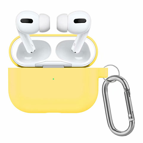 Silikon Hülle Schutzhülle Skin mit Karabiner für AirPods Pro Ladekoffer Gelb