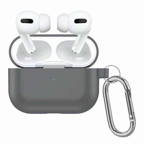 Silikon Hülle Schutzhülle Skin mit Karabiner für AirPods Pro Ladekoffer Grau