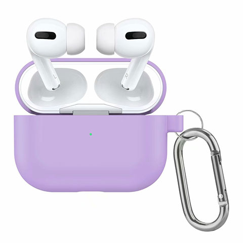 Silikon Hülle Schutzhülle Skin mit Karabiner für AirPods Pro Ladekoffer Helles Lila