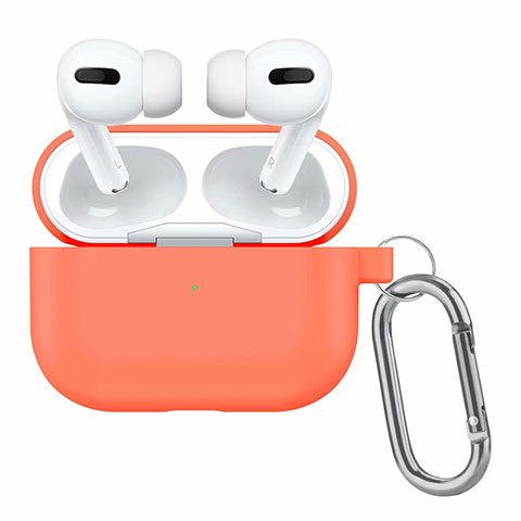 Silikon Hülle Schutzhülle Skin mit Karabiner für AirPods Pro Ladekoffer Orange