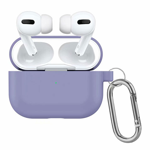 Silikon Hülle Schutzhülle Skin mit Karabiner für AirPods Pro Ladekoffer Violett