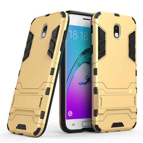 Silikon Hülle und Kunststoff Schutzhülle mit Ständer für Samsung Galaxy J5 (2017) Duos J530F Gold