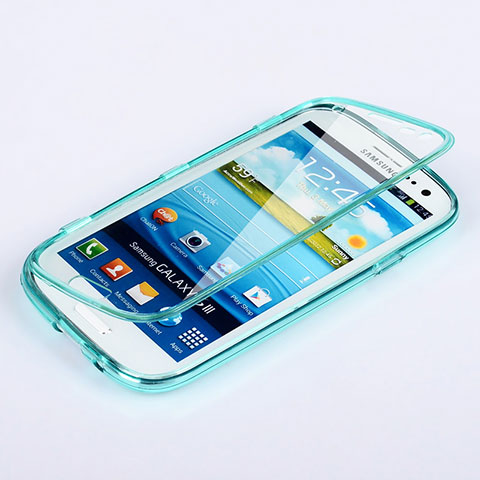 Silikon Schutzhülle Flip Tasche Durchsichtig Transparent für Samsung Galaxy S3 III i9305 Neo Hellblau