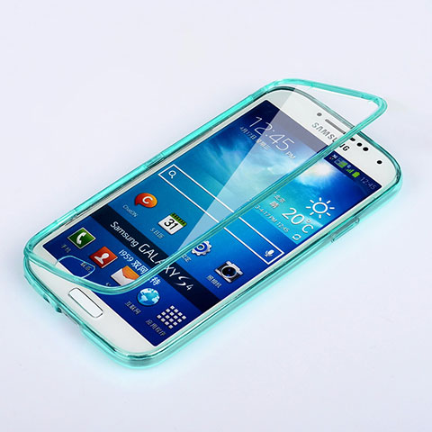 Silikon Schutzhülle Flip Tasche Durchsichtig Transparent für Samsung Galaxy S4 i9500 i9505 Hellblau