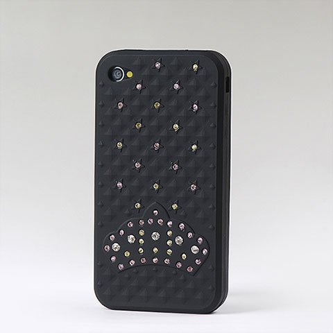 Silikon Schutzhülle Gummi Tasche Strass Diamant für Apple iPhone 4 Schwarz