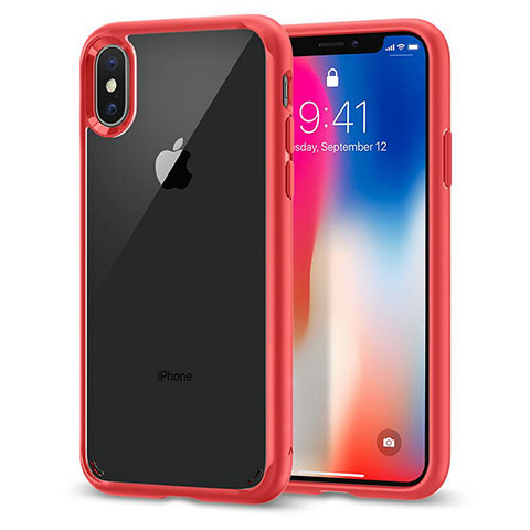 Silikon Schutzhülle Rahmen Tasche Durchsichtig Transparent Spiegel 360 Grad für Apple iPhone Xs Max Rot