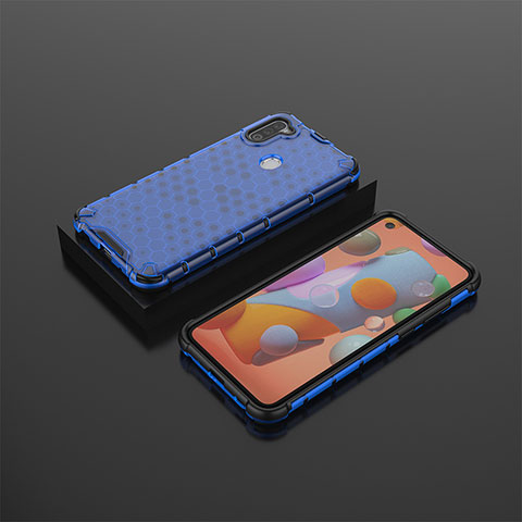 Silikon Schutzhülle Rahmen Tasche Hülle Durchsichtig Transparent 360 Grad Ganzkörper AM2 für Samsung Galaxy A11 Blau