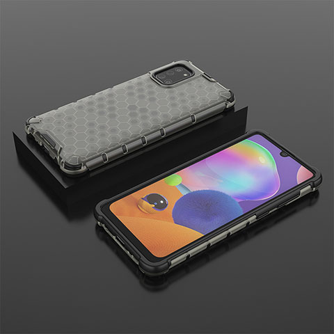 Silikon Schutzhülle Rahmen Tasche Hülle Durchsichtig Transparent 360 Grad Ganzkörper AM2 für Samsung Galaxy A31 Schwarz