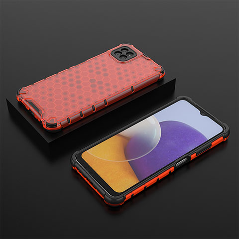 Silikon Schutzhülle Rahmen Tasche Hülle Durchsichtig Transparent 360 Grad Ganzkörper AM2 für Samsung Galaxy F42 5G Rot