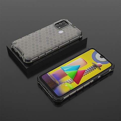 Silikon Schutzhülle Rahmen Tasche Hülle Durchsichtig Transparent 360 Grad Ganzkörper AM2 für Samsung Galaxy M31 Prime Edition Schwarz