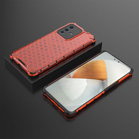 Silikon Schutzhülle Rahmen Tasche Hülle Durchsichtig Transparent 360 Grad Ganzkörper AM2 für Vivo V23 Pro 5G Rot