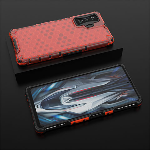 Silikon Schutzhülle Rahmen Tasche Hülle Durchsichtig Transparent 360 Grad Ganzkörper AM2 für Xiaomi Poco F4 GT 5G Rot