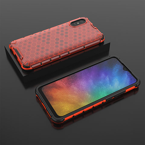 Silikon Schutzhülle Rahmen Tasche Hülle Durchsichtig Transparent 360 Grad Ganzkörper AM2 für Xiaomi Redmi 9A Rot