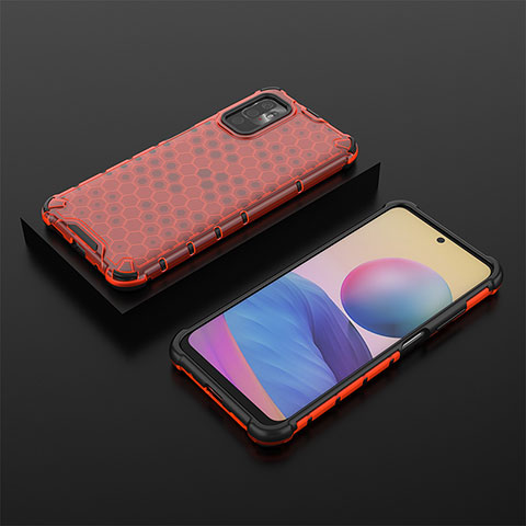 Silikon Schutzhülle Rahmen Tasche Hülle Durchsichtig Transparent 360 Grad Ganzkörper AM2 für Xiaomi Redmi Note 10 5G Rot