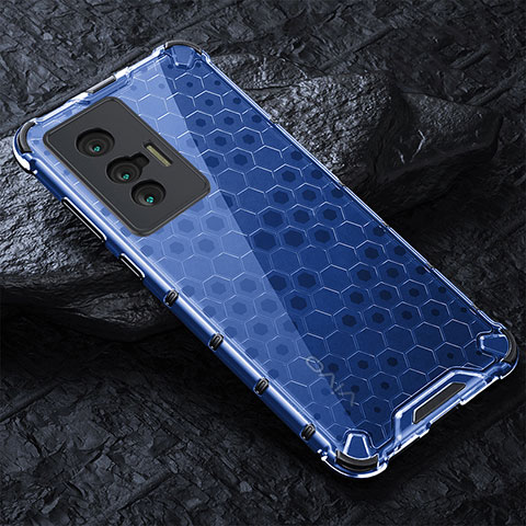 Silikon Schutzhülle Rahmen Tasche Hülle Durchsichtig Transparent 360 Grad Ganzkörper AM4 für Vivo X70 5G Blau