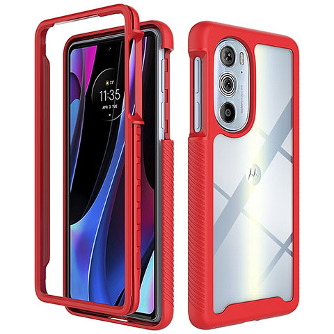 Silikon Schutzhülle Rahmen Tasche Hülle Durchsichtig Transparent 360 Grad Ganzkörper für Motorola Moto Edge 30 Pro 5G Rot