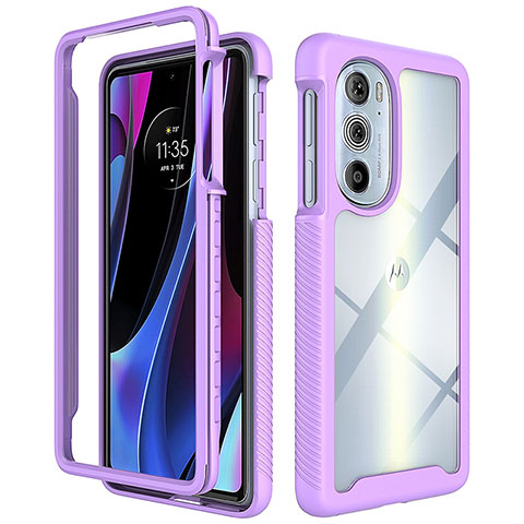 Silikon Schutzhülle Rahmen Tasche Hülle Durchsichtig Transparent 360 Grad Ganzkörper für Motorola Moto Edge 30 Pro 5G Violett