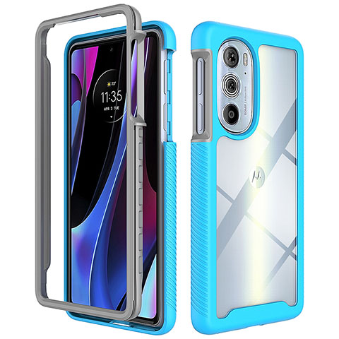 Silikon Schutzhülle Rahmen Tasche Hülle Durchsichtig Transparent 360 Grad Ganzkörper für Motorola Moto Edge X30 5G Cyan