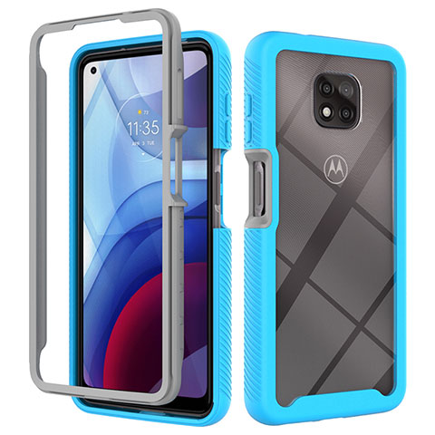 Silikon Schutzhülle Rahmen Tasche Hülle Durchsichtig Transparent 360 Grad Ganzkörper für Motorola Moto G Power (2021) Cyan