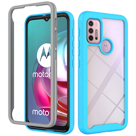 Silikon Schutzhülle Rahmen Tasche Hülle Durchsichtig Transparent 360 Grad Ganzkörper für Motorola Moto G10 Cyan