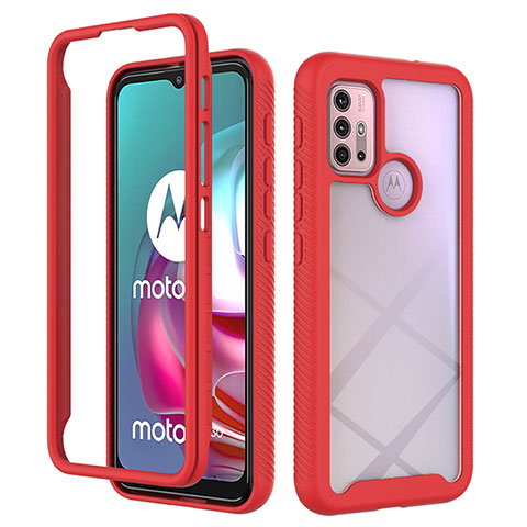 Silikon Schutzhülle Rahmen Tasche Hülle Durchsichtig Transparent 360 Grad Ganzkörper für Motorola Moto G10 Power Rot