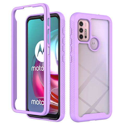 Silikon Schutzhülle Rahmen Tasche Hülle Durchsichtig Transparent 360 Grad Ganzkörper für Motorola Moto G10 Power Violett