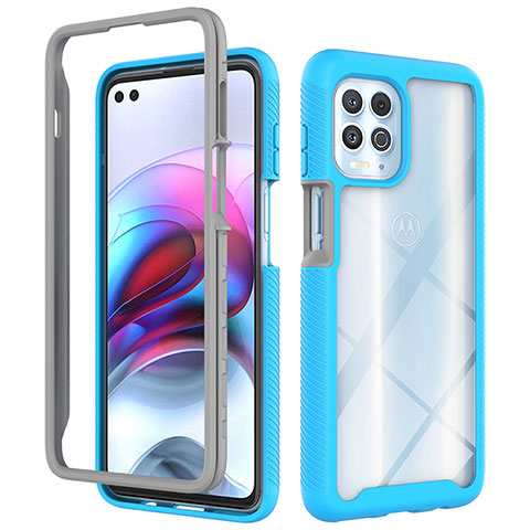 Silikon Schutzhülle Rahmen Tasche Hülle Durchsichtig Transparent 360 Grad Ganzkörper für Motorola Moto G100 5G Cyan