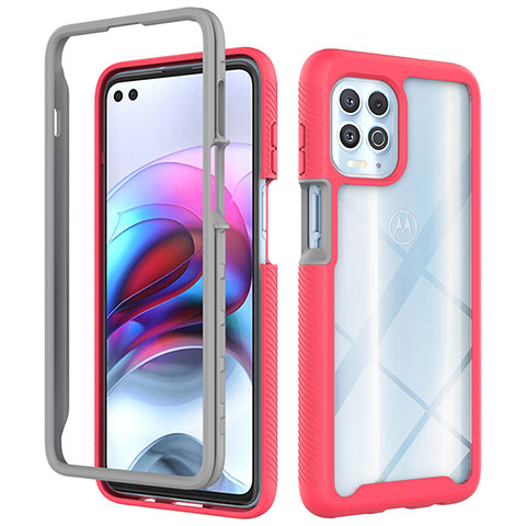 Silikon Schutzhülle Rahmen Tasche Hülle Durchsichtig Transparent 360 Grad Ganzkörper für Motorola Moto G100 5G Pink