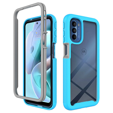 Silikon Schutzhülle Rahmen Tasche Hülle Durchsichtig Transparent 360 Grad Ganzkörper für Motorola Moto G31 Cyan